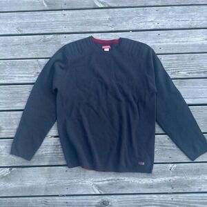 Unionbay Mens Navy Blue Crewneck Sweater Ribbed Shoulder Elbow Moto Detail Large